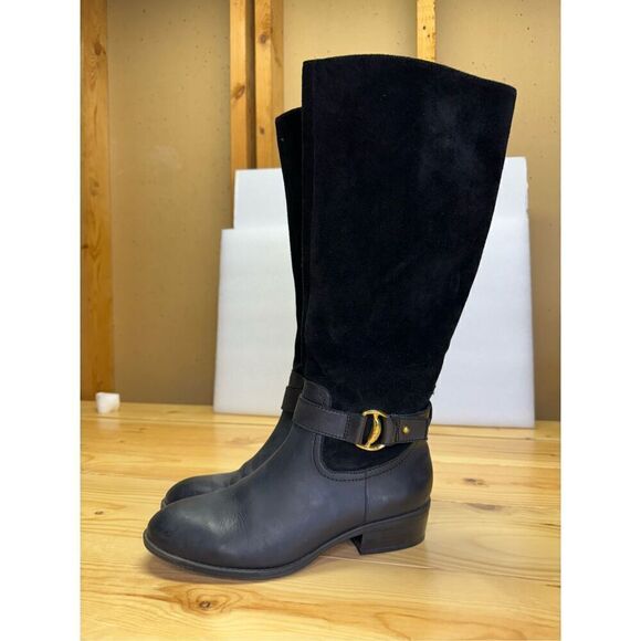 Ralph Lauren Micah Boot Tall Black Leather Knee High Riding Heel Sz 7.5B - Picture 6 of 13